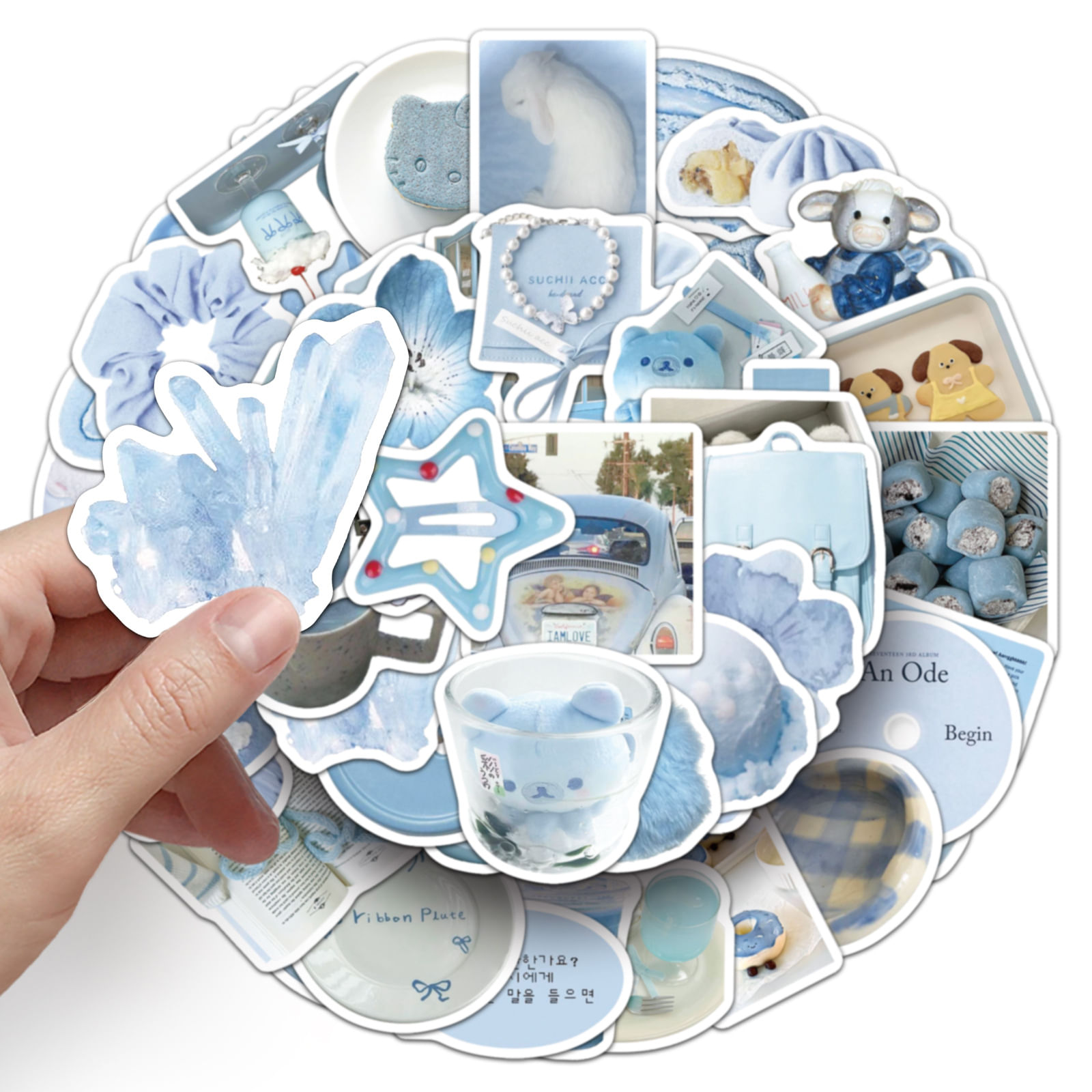 Pacote De Adesivos, Azul Claro, Estético, Estilo Coreano, 50 Unidades