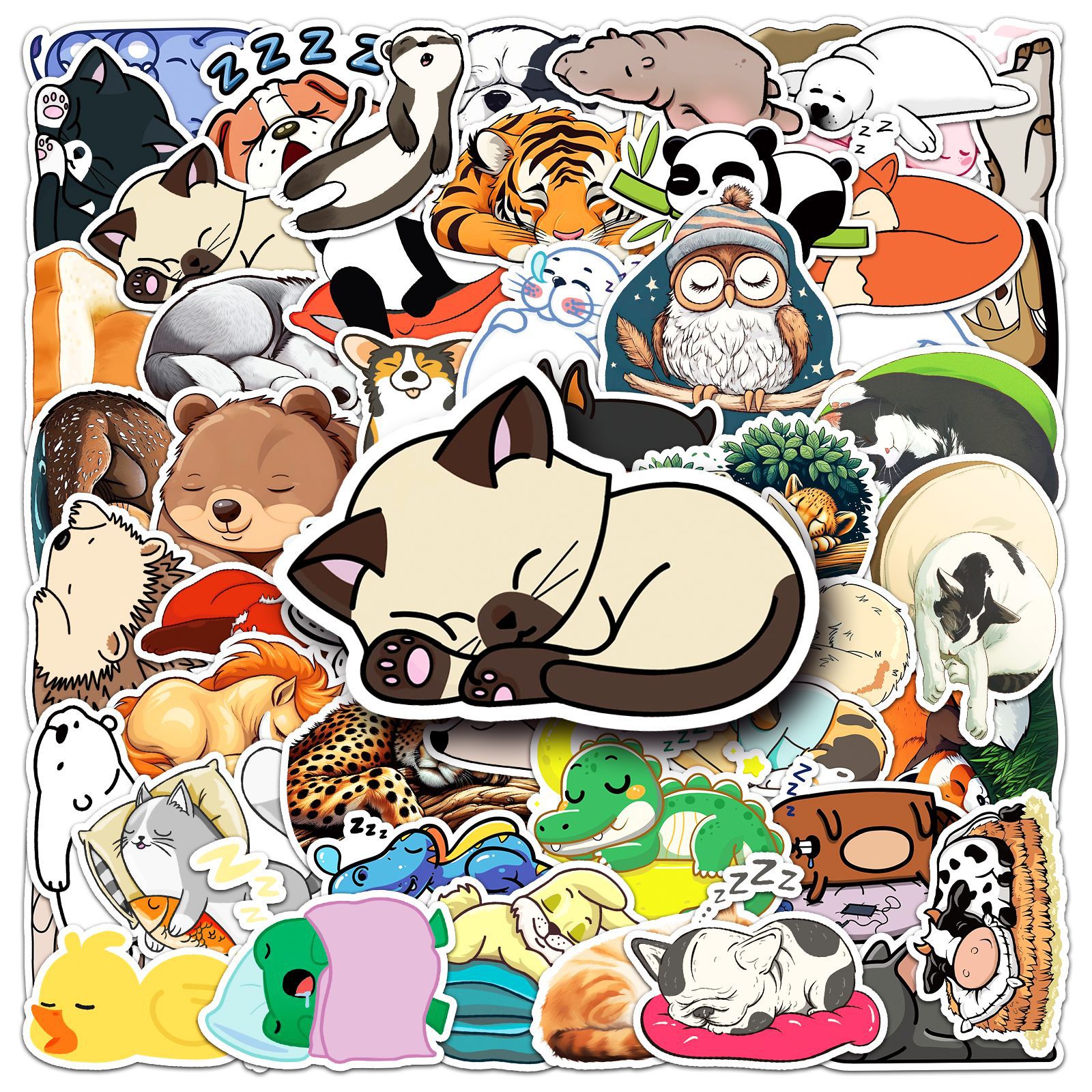 Pacote De Adesivos Sleeping Animal, 50 Peças De Desenho Animado Para Crianças E Adultos