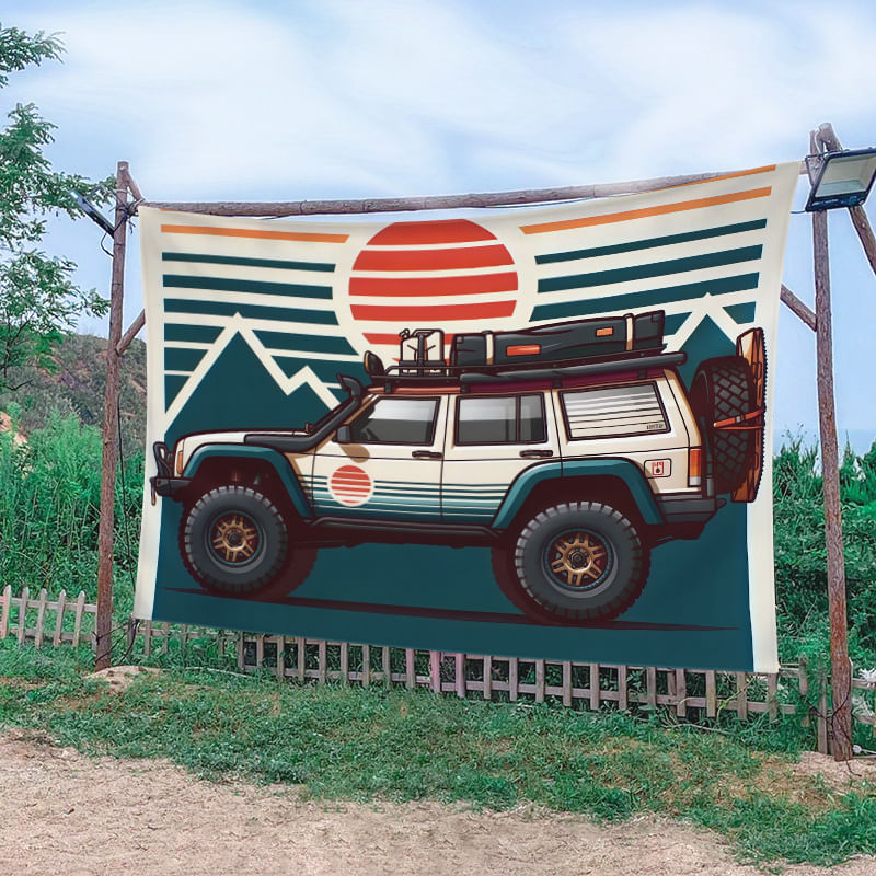 Tapeçaria Para Pendurar Na Parede Para Carro Off-road Retro Adventure 150x130cm