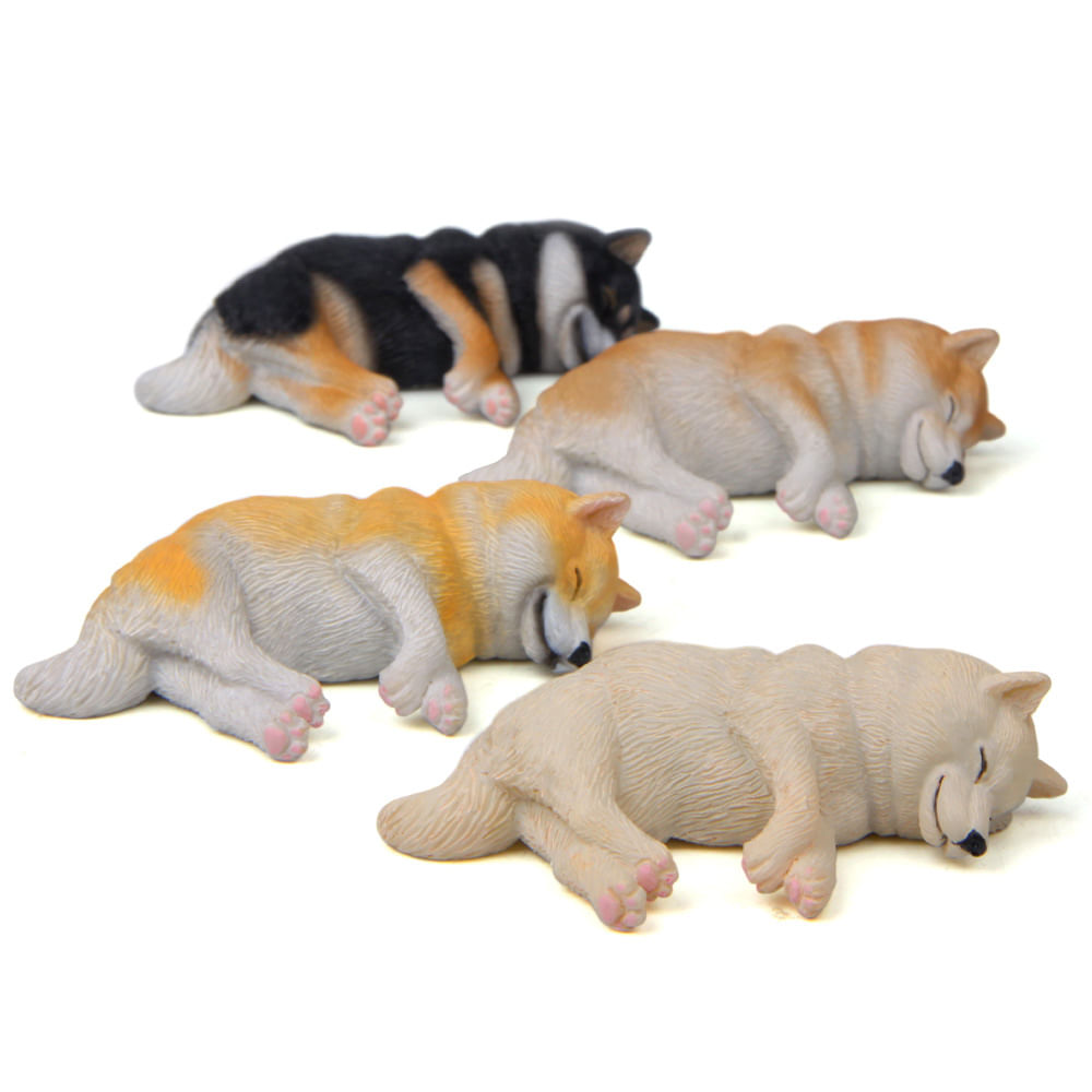 Conjunto De Estátuas De Jardim Sleeping Shiba Inu E Husky Resin