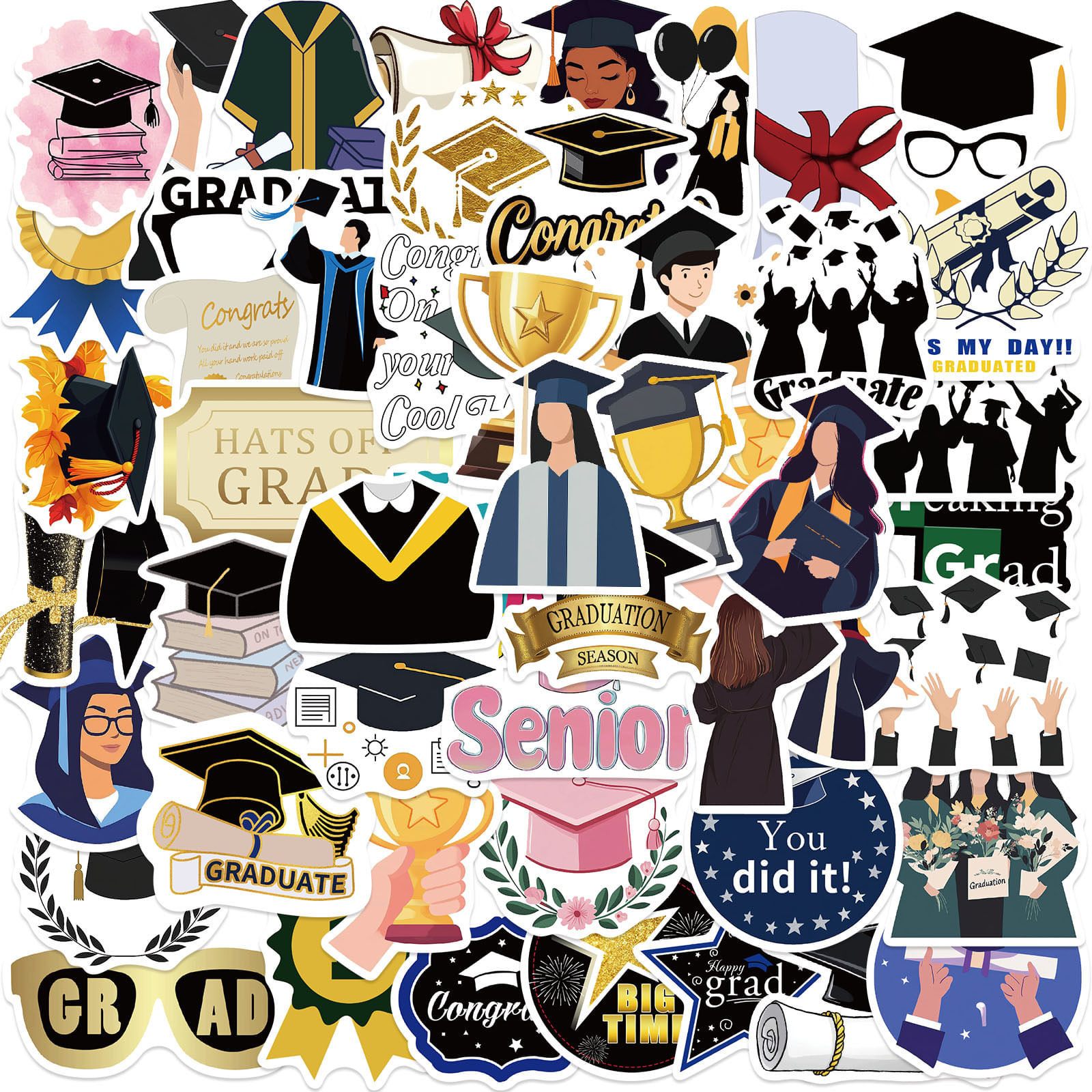 Pacote De Adesivos Graduation Celebration, 50 Unidades De Vinil Impermeável