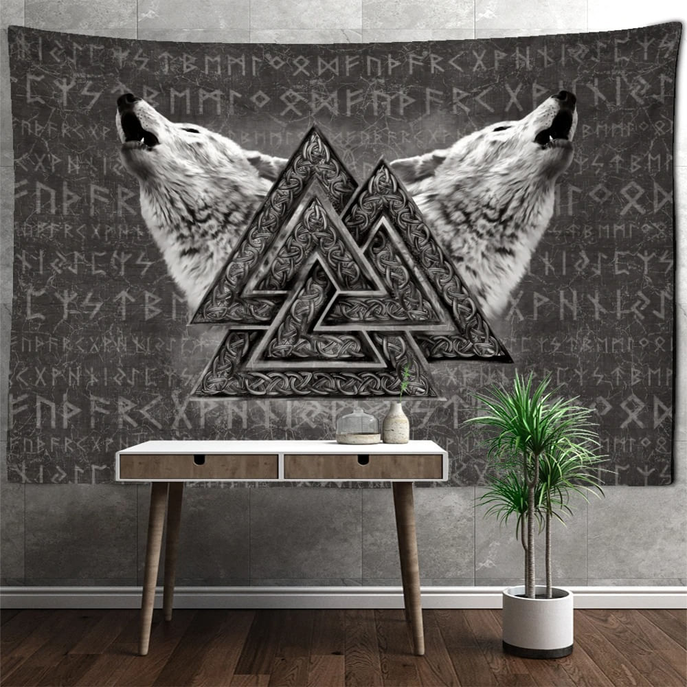 Tapeçaria Para Pendurar Na Parede Viking Norse Rune Valknut Symbol 150x130cm