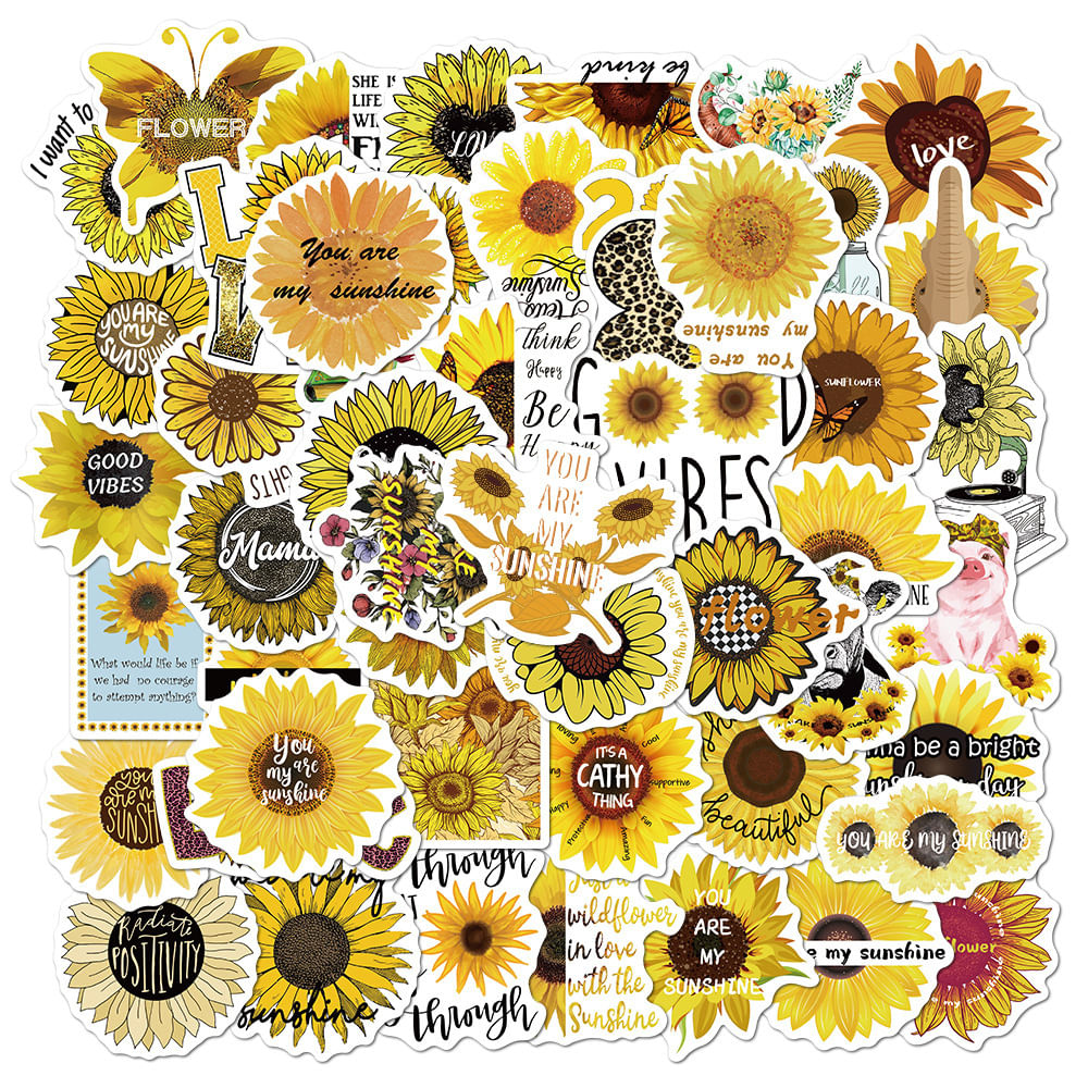 Pacote De Adesivos Sunflower Aesthetic Yellow Floral Vinyl 50 Unidades