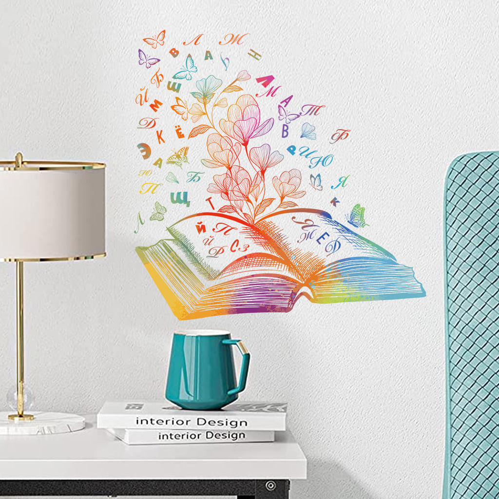 Adesivos De Parede Rainbow Book Open Book Letters Flower Pvc