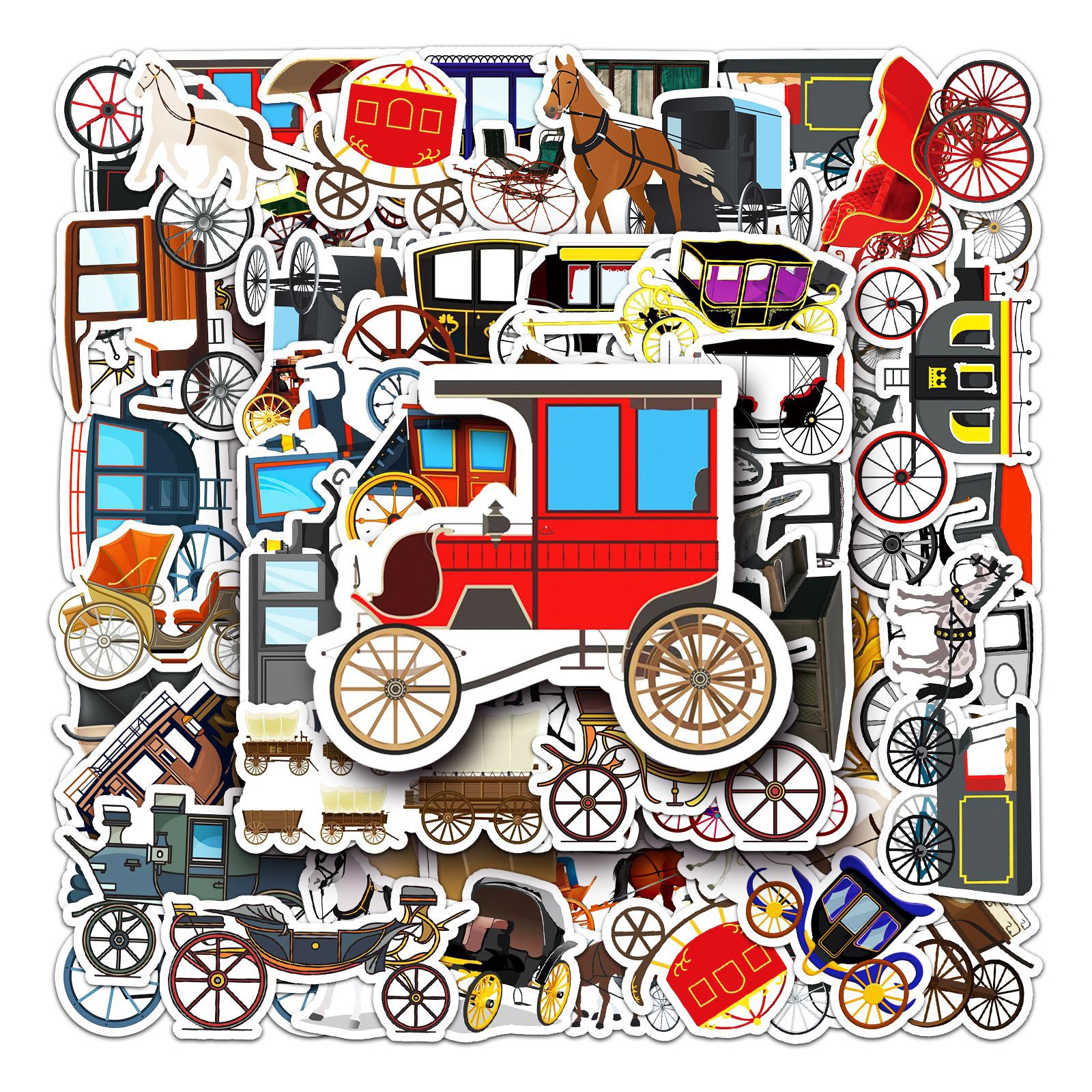 Adesivos Vintage Carriage 50 Peças De Carruagem De Cavalos Retrô
