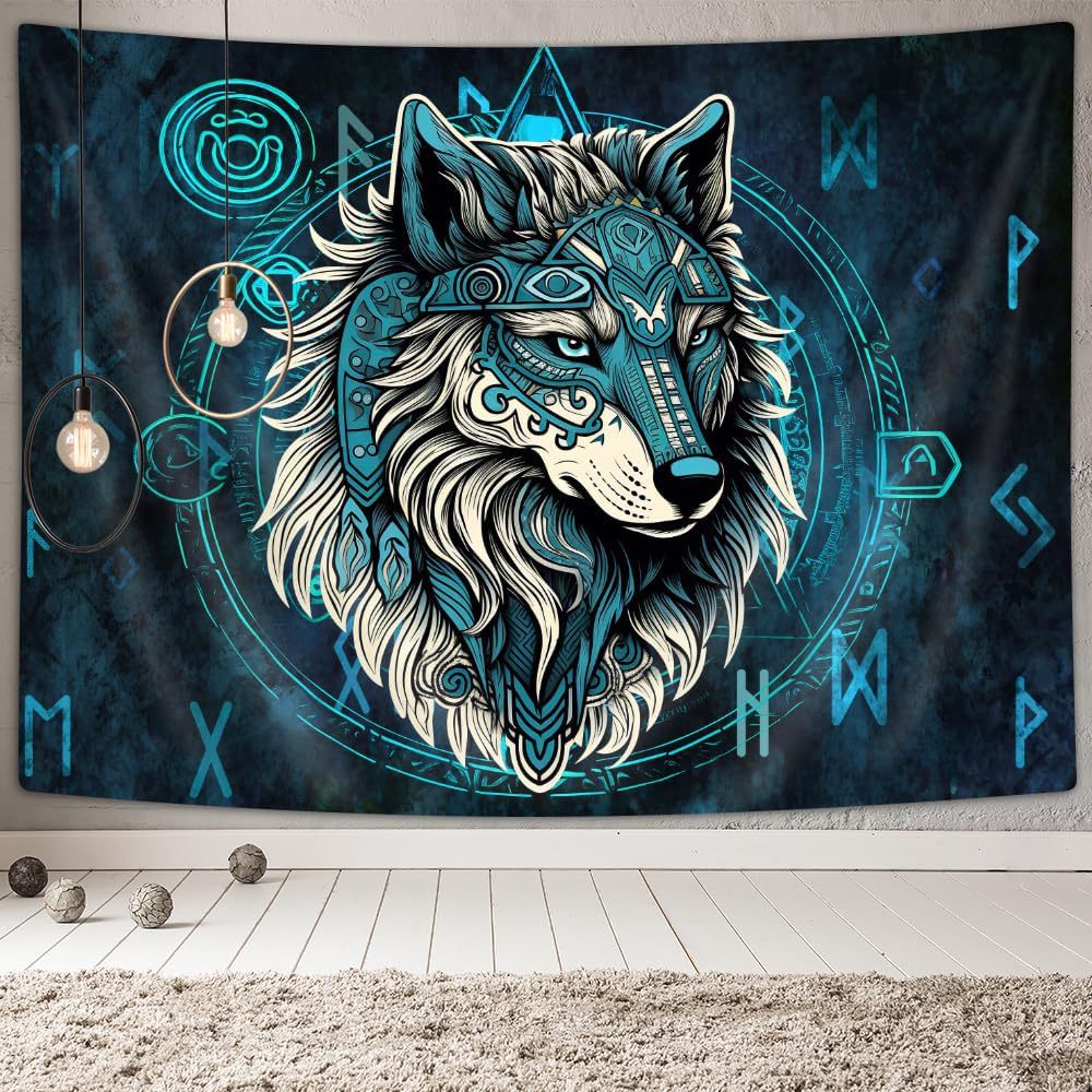 Tapeçaria Para Pendurar Na Parede Viking Wolf Nordic Mythology 150x130cm