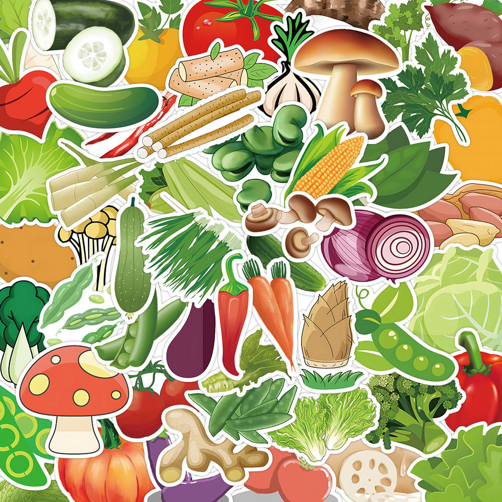 Pacote De Adesivos Cartoon Vegetable, 50 Unidades De Vinil De Pvc Impermeável