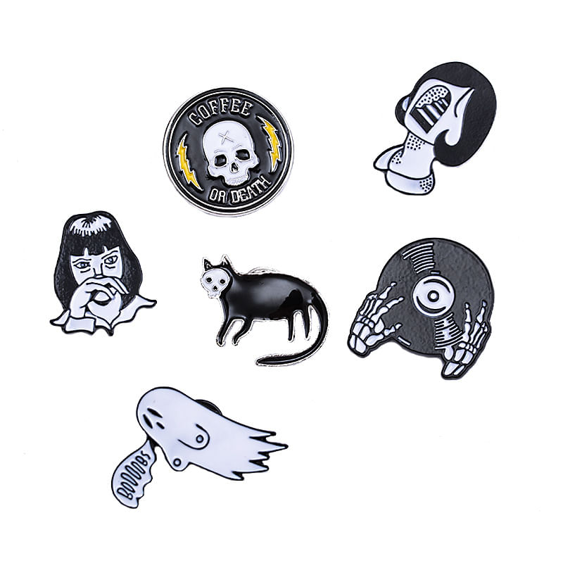 Conjunto De Broches Punk Gothic Abstract Skull Ghost Cat Mu