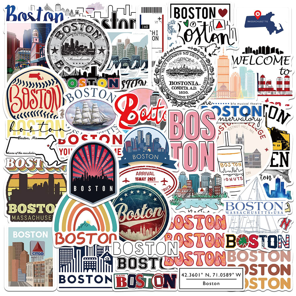 Pacote De Adesivos: Decalques De Vinil Boston City Skyline, 50 Unidades