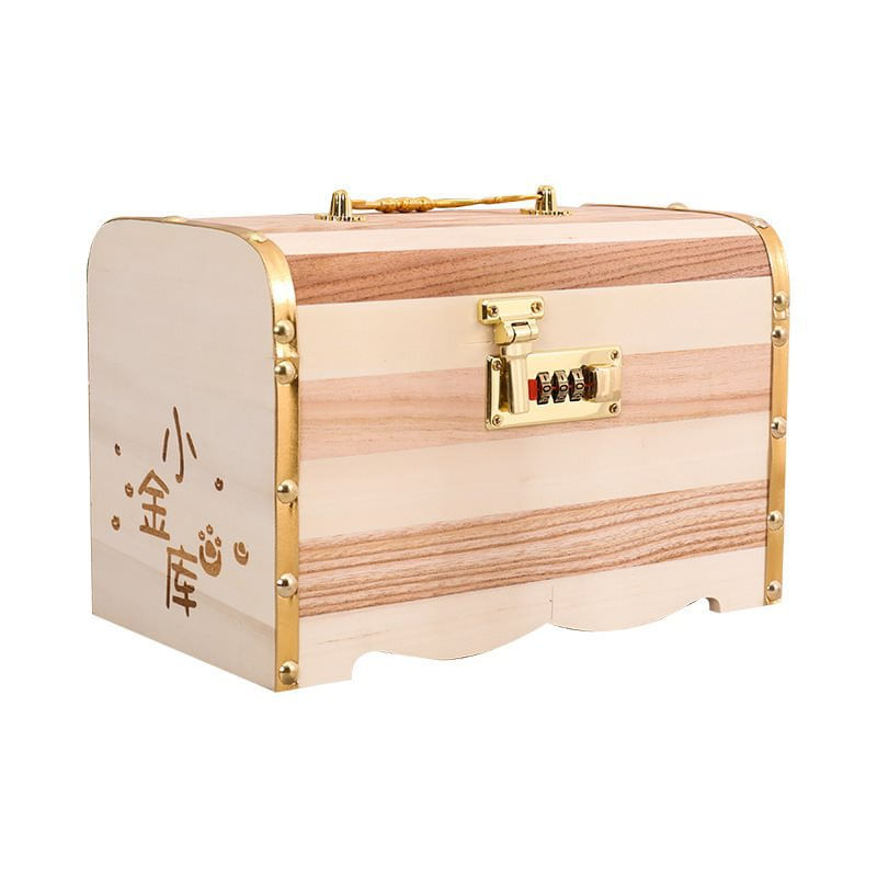 Banco De Moedas De Madeira Com Fechadura Combinada, Tamanho Grande, 25x15x16,5 Cm