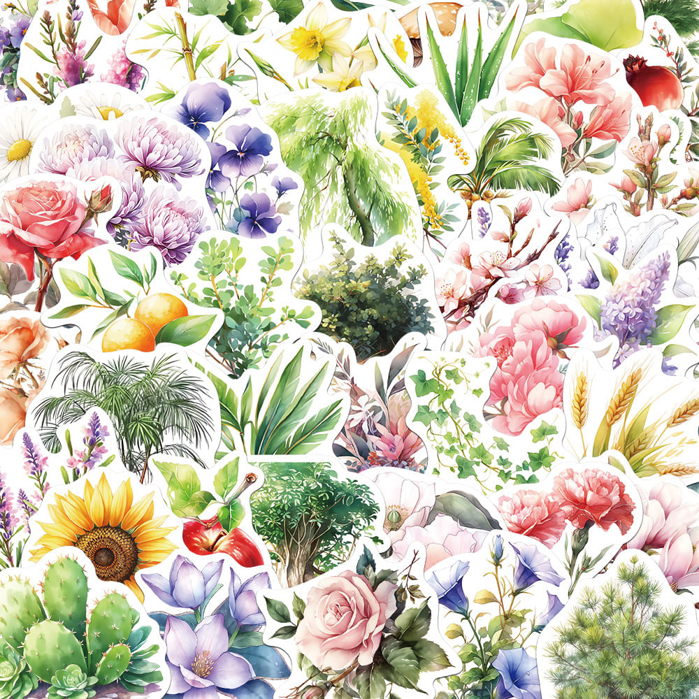 Pacote De Adesivos Plant, 50 Unidades, Lindo Kit De Vinil Botânico De Desenho Animado