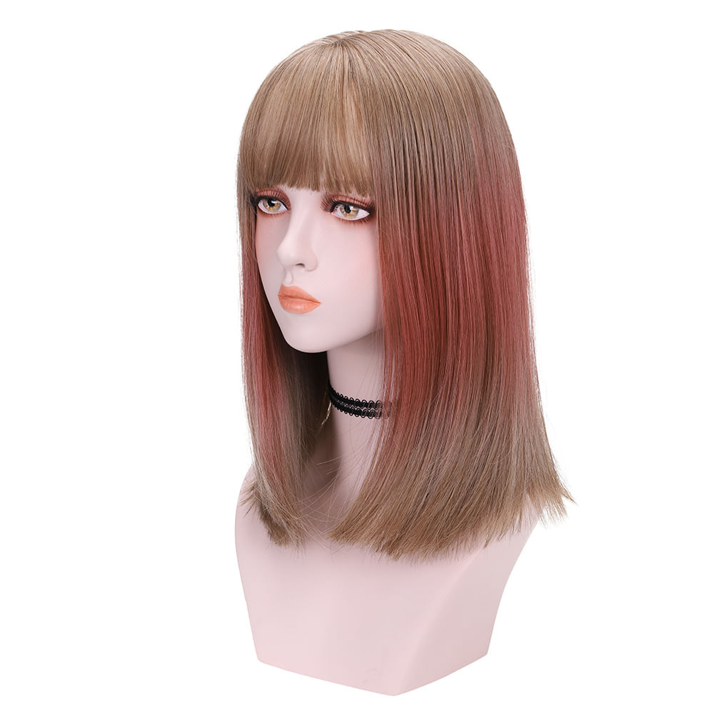 Peruca Elegante Rosa Gradiente Sintética Resistente Ao Calor De 45 Cm