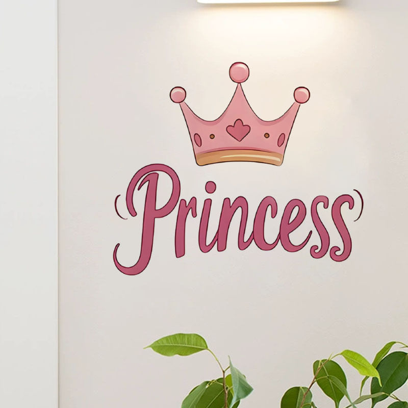 Adesivos De Parede Pink Princess Crown Princess Text W/ Heart