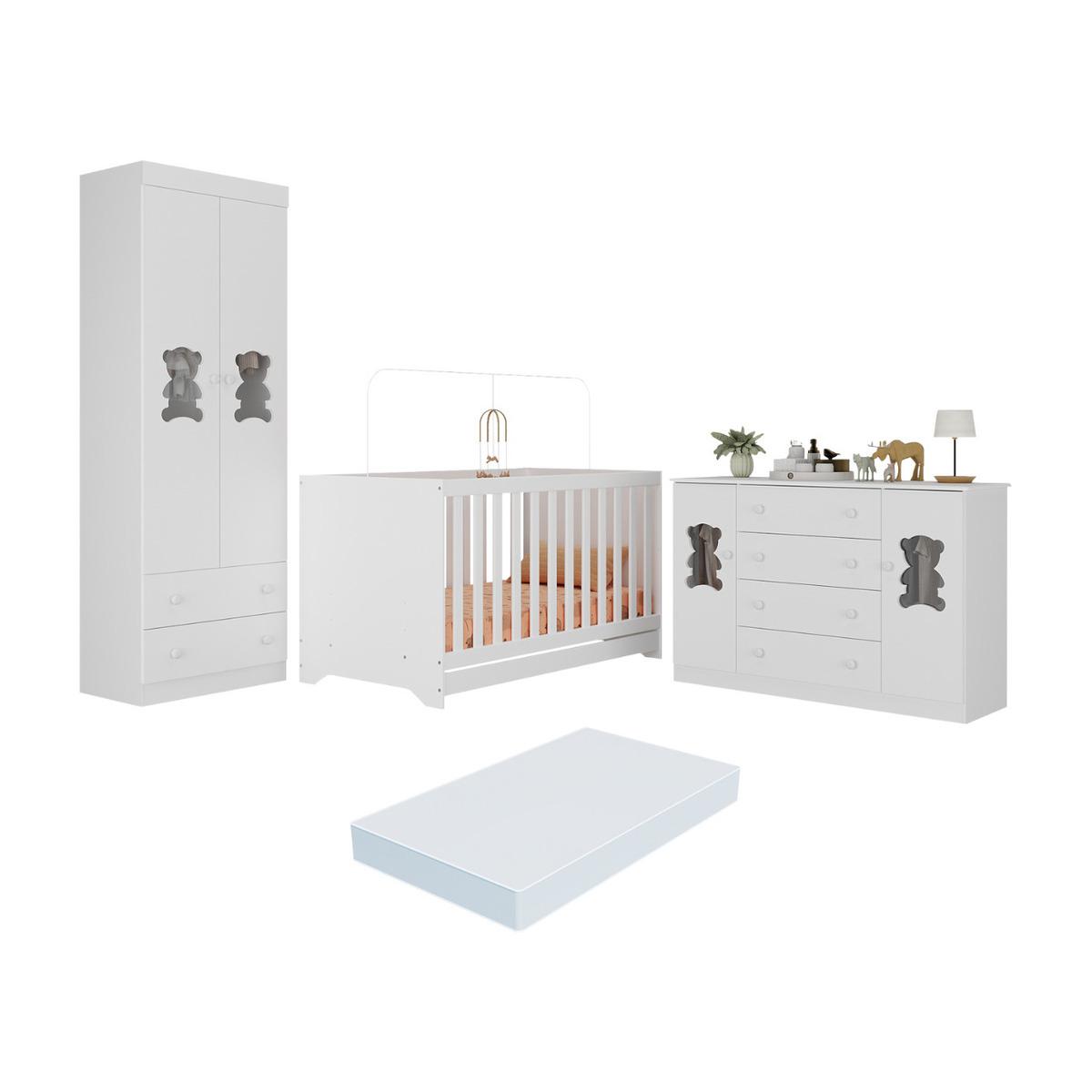Quarto De Bebê Completo Com Berço Americano 3 Em 1 Colchão Teddy Multimóveis Mp4672 Branco
