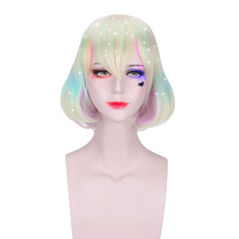 Peruca Cosplay Rainbow Colorida Short Bob Style 30cm