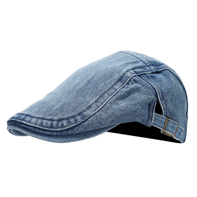 Cap Flat Gatsby Newsboy, Jeans Unissex Azul Claro, Ajustável