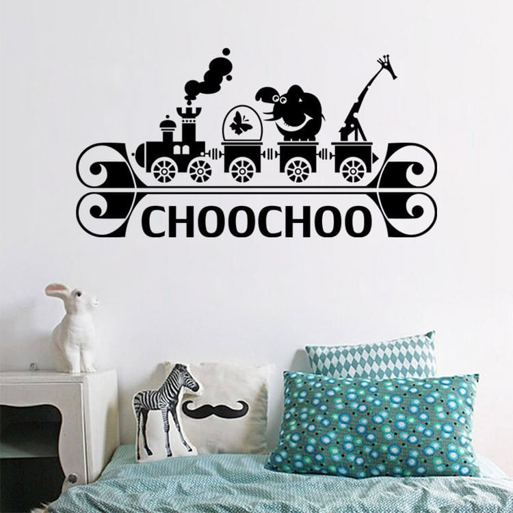 Adesivos De Parede Cartoon Train Com Elefante Girafa Para Crianças
