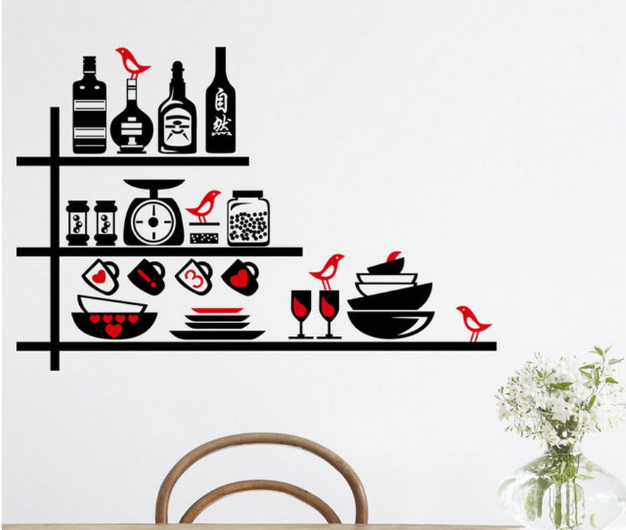 Adesivos De Parede Kitchen Modern Shelf Design Red Bird 50x70cm