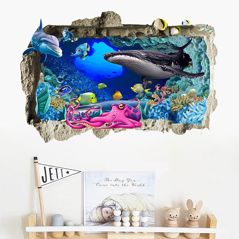 Adesivos De Parede 3d Ocean World Whale Dolphin Octopus 60x90cm