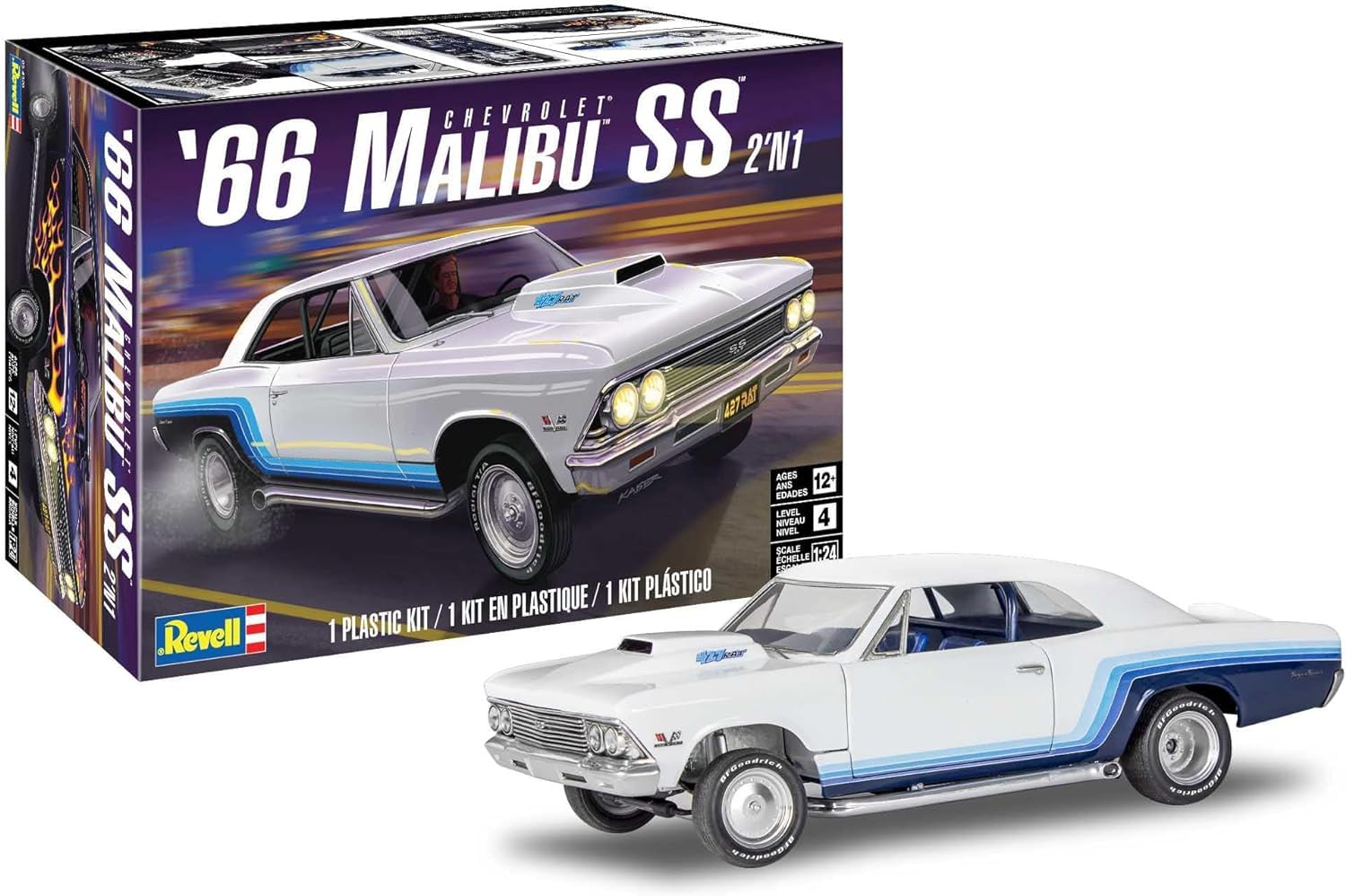 Kit De Modelo De Carro Revell 1966 Chevy Malibu Ss 2n1 Escala 1:24