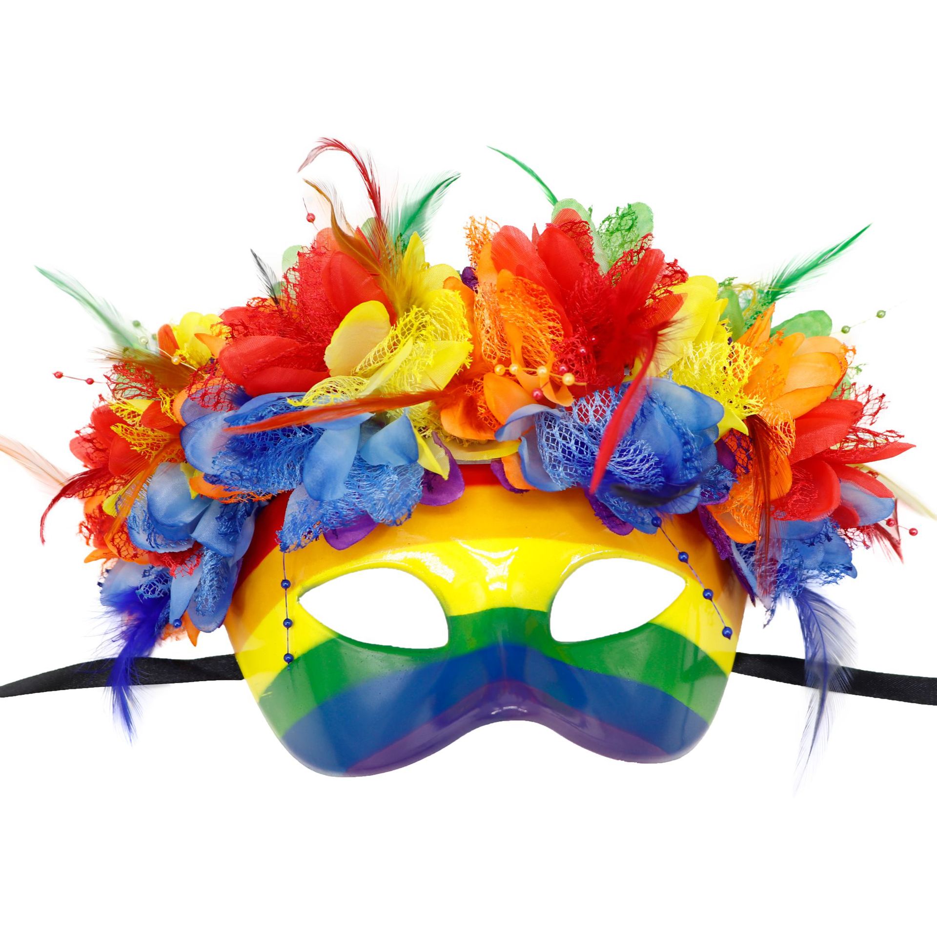 Masquerade Masquerade, Conjunto De 2 Em Pvc Com Flores E Penas De Arco-íris