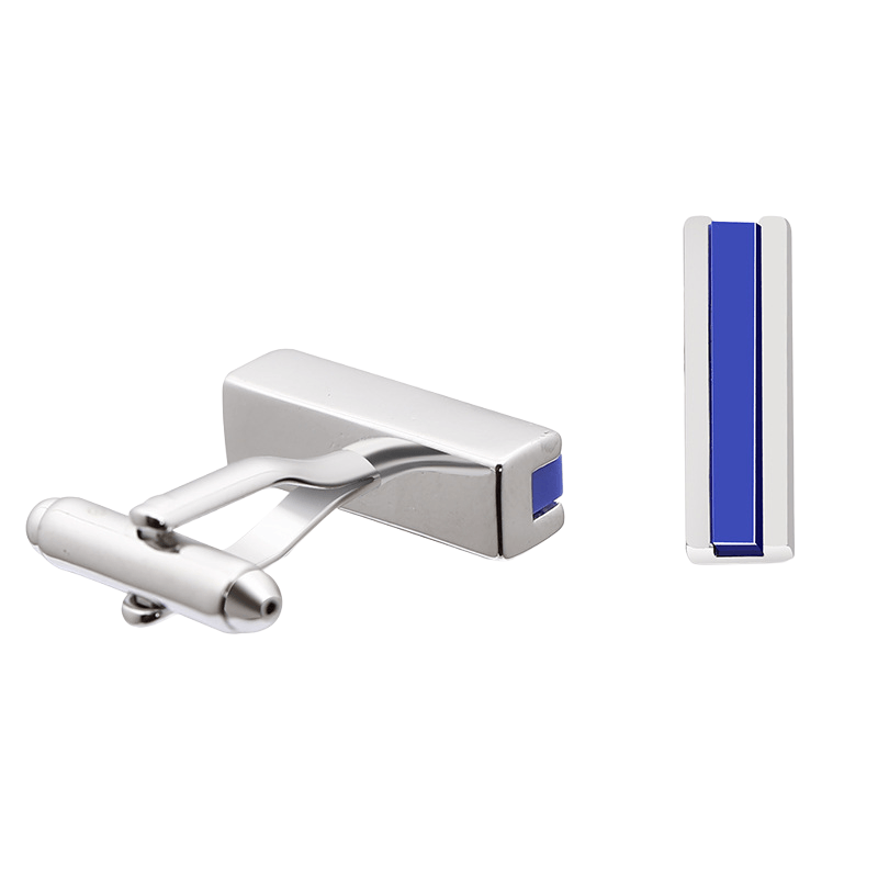 Cufflinks, Esmalte Azul Para Homens, Design Retangular Elegante