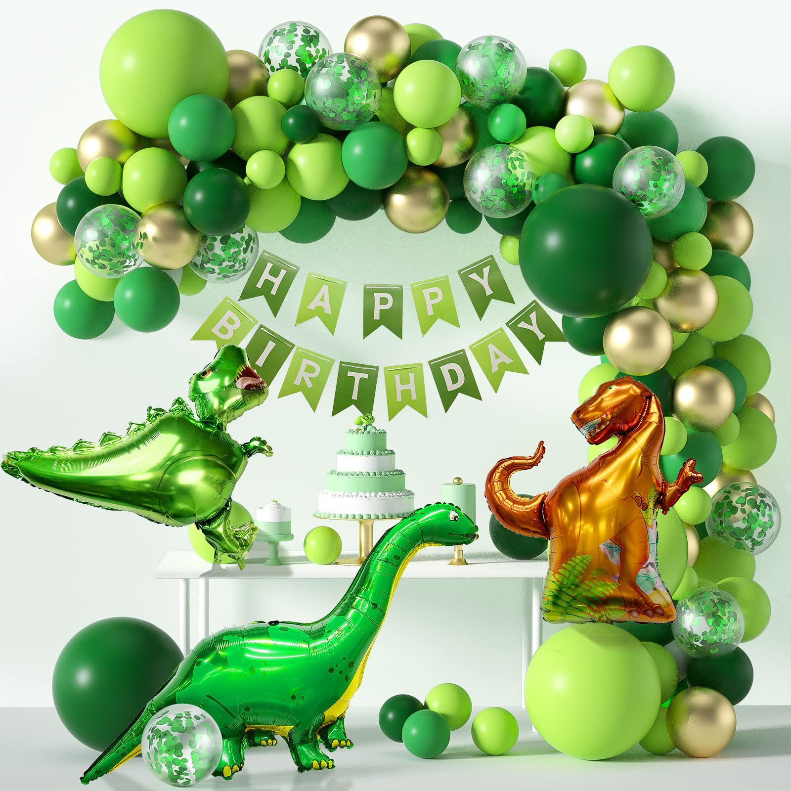 Kit Dinosaur Balloon Garland Arch, 119 Unidades Em Ouro Verde