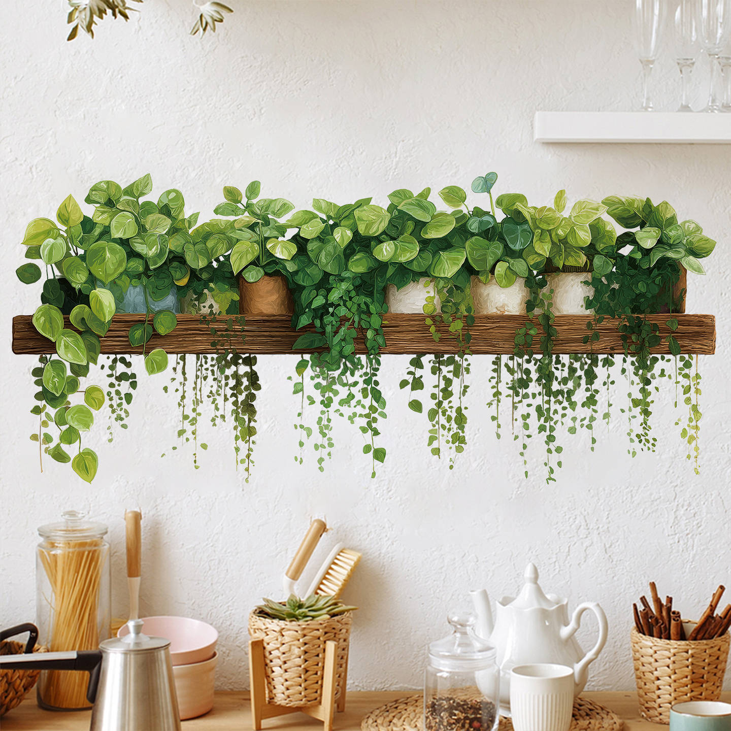 Adesivos De Parede Para Plantas Verdes Penduradas Em Vasos De Plantas Em Pvc 30x60cm