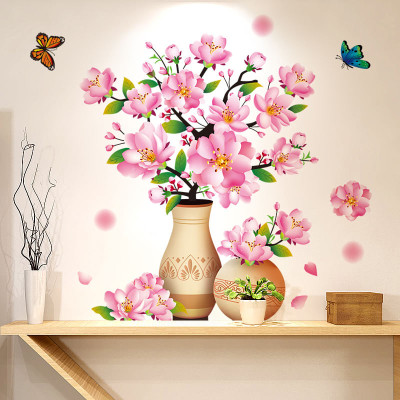 Adesivos De Parede Vaso De Flor De Pêssego Floral 45x60cm Pvc