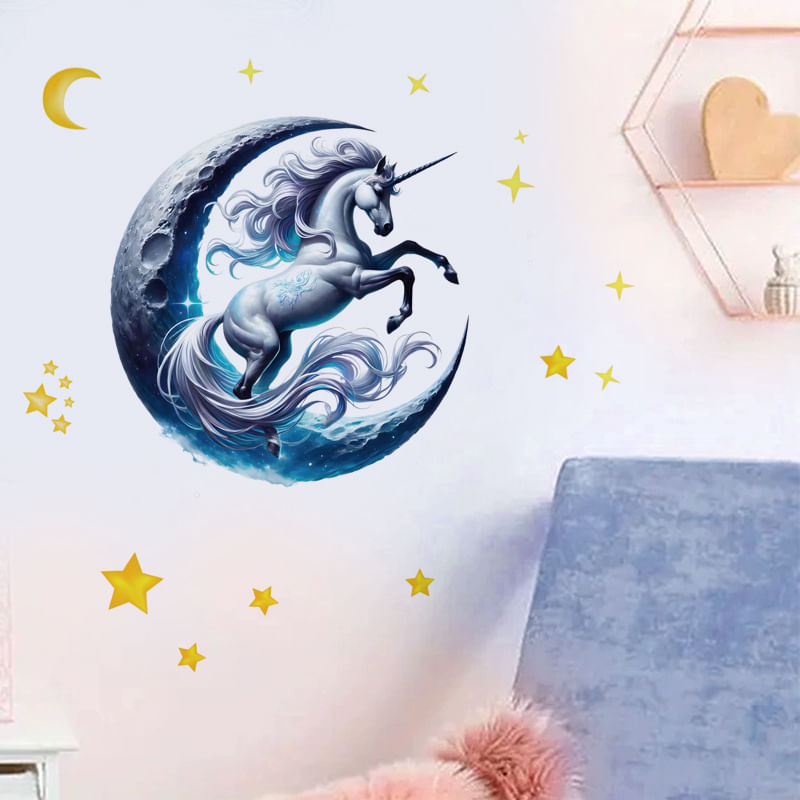 Adesivos De Parede Unicorn And Moon Dreamy 40x40cm Pvc