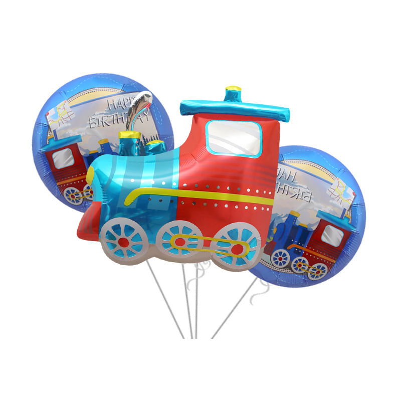 Conjunto De Balões Metalizados Train, 3 Peças, Vermelho E Azul Para Decoração De Festas Infantis