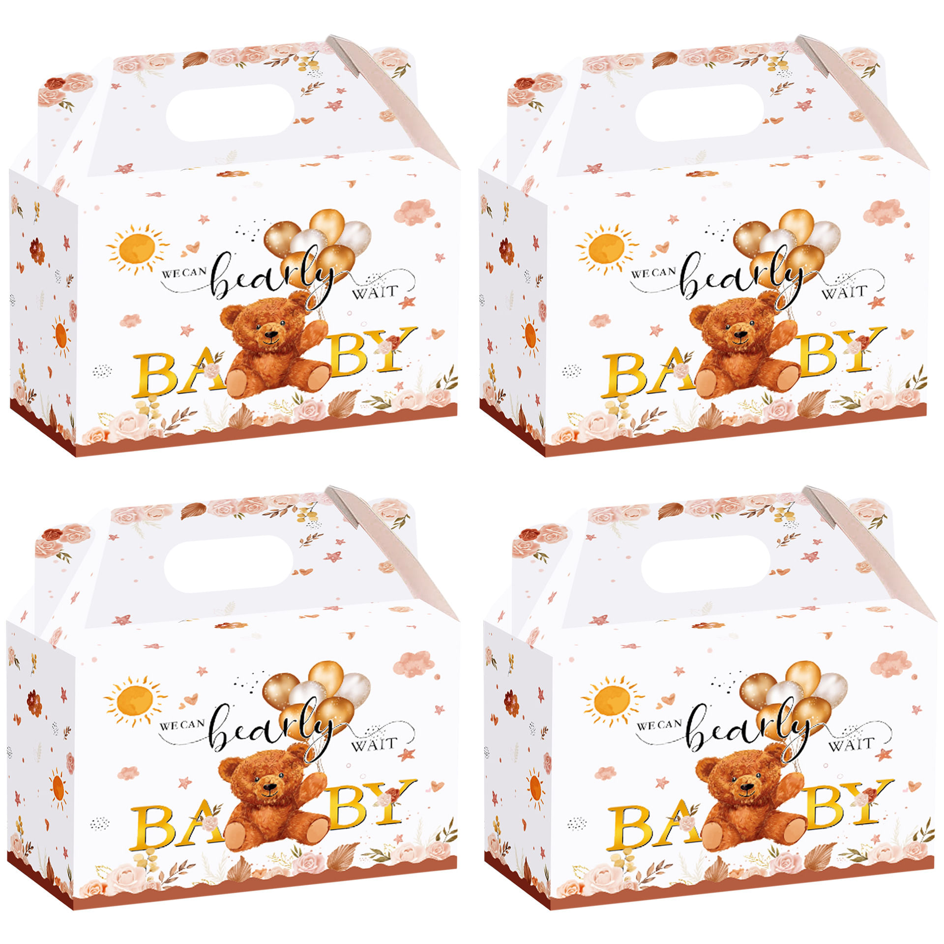 Caixa De Presente Com Tema Teddy Bear 15x9x8cm Com Alça - 4 Peças