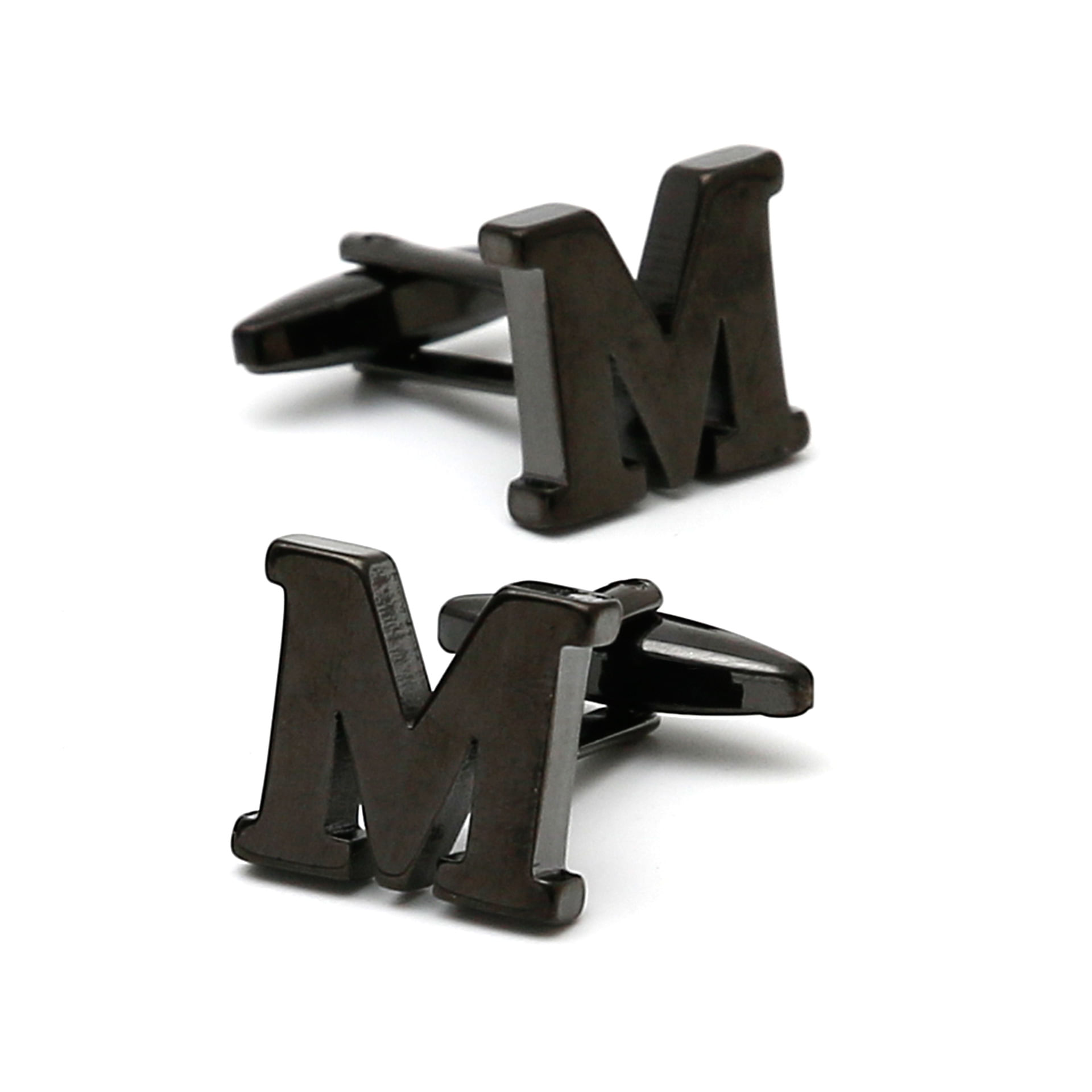 Cufflinks Elegant Black Stainless Steel M Letter Para Homens
