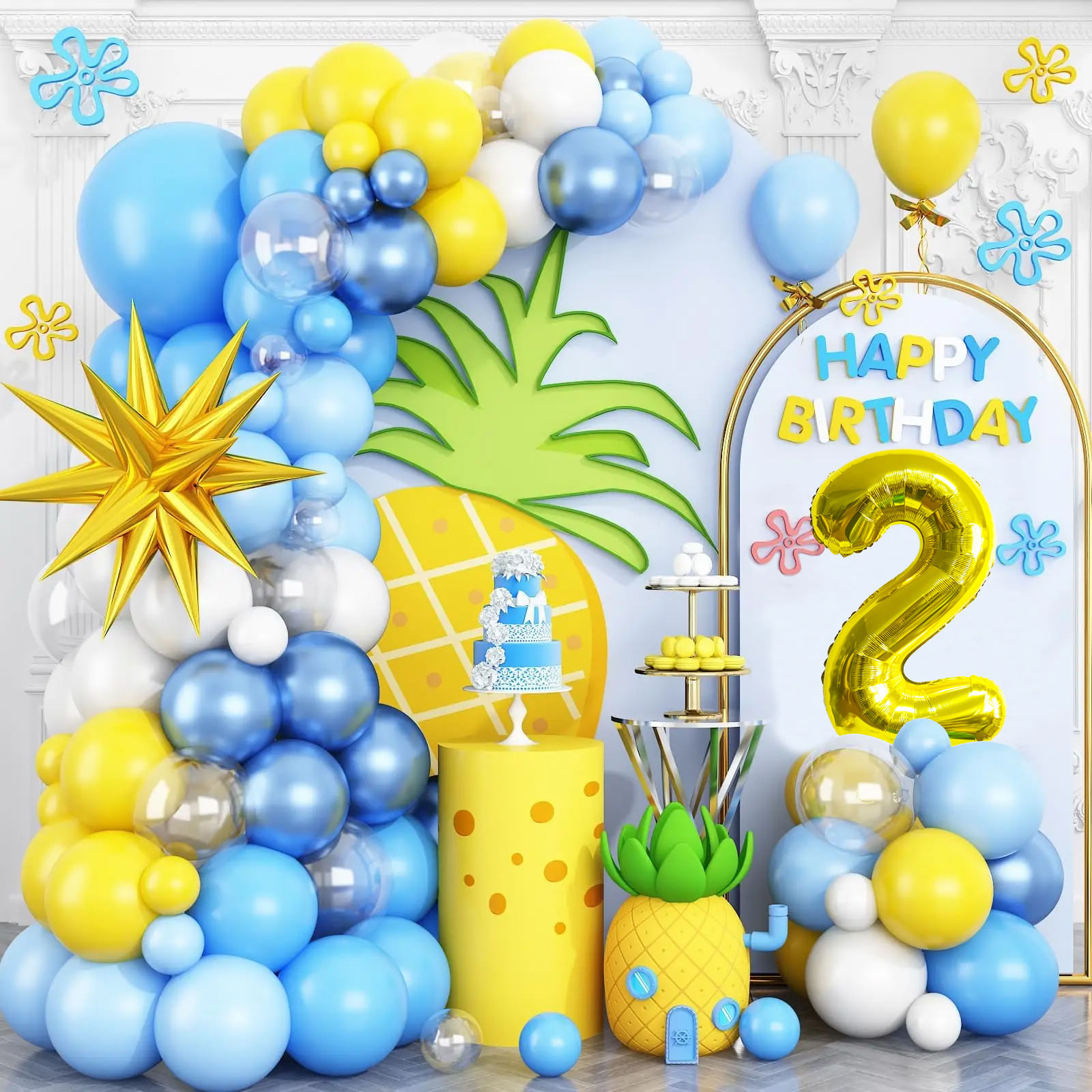 Kit Balloon Garland Arch Hawaiian Tropical 93 Unidades Azul