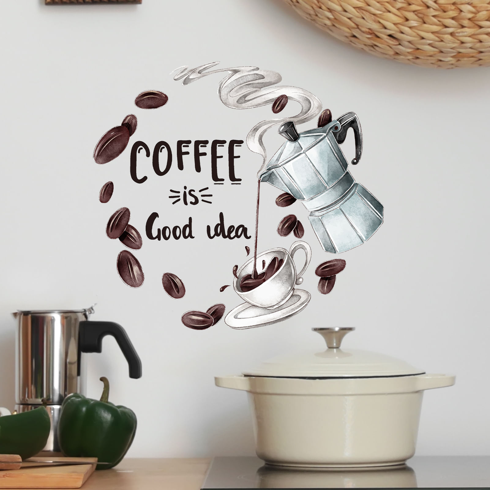 Adesivos De Parede Café É Uma Boa Ideia: Cafeteira E Xícara