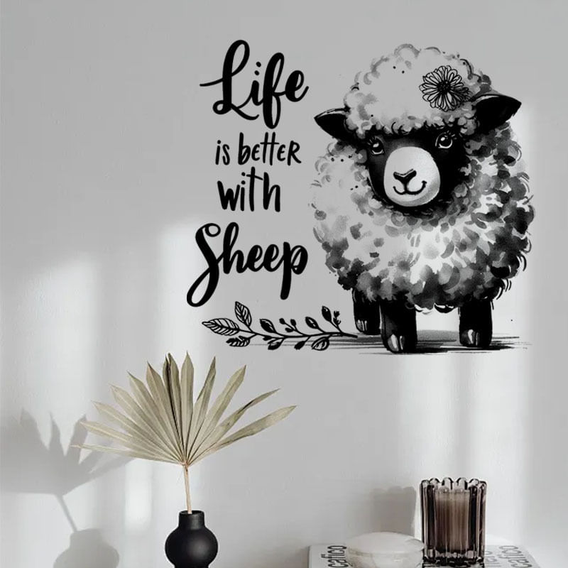 Adesivos De Parede Life Is Better With Sheep Cartoon Sheep Pvc
