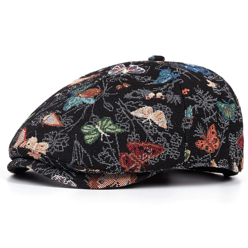 Chapéu Gatsby Newsboy Com Boné Plano Para Homens Com Estampa De Borboleta