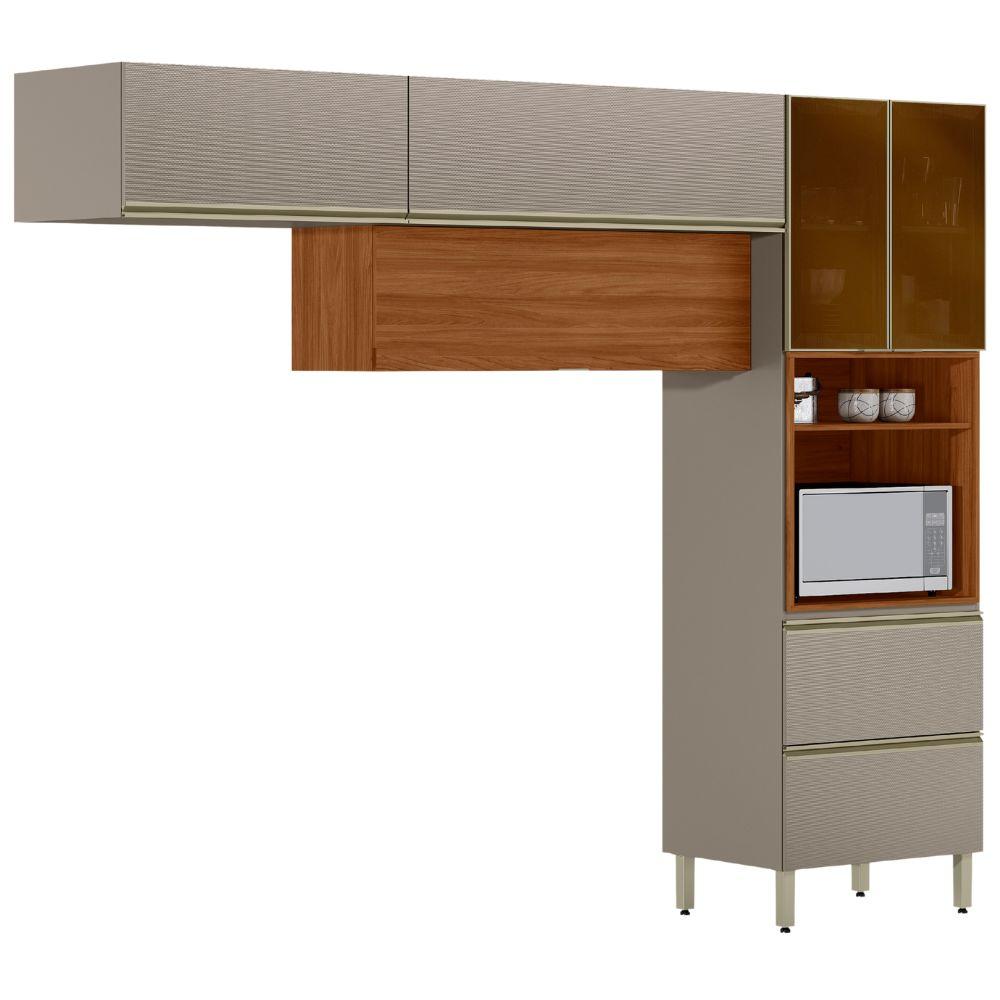 Cozinha Modulada 3 Pecas 270 Cm Mdf Dp2701 Nogueira Nude Prime Demartez