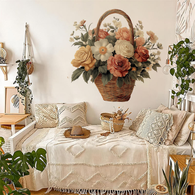 Adesivo De Parede Floral Basket Elegant Rose And Anemone Flower