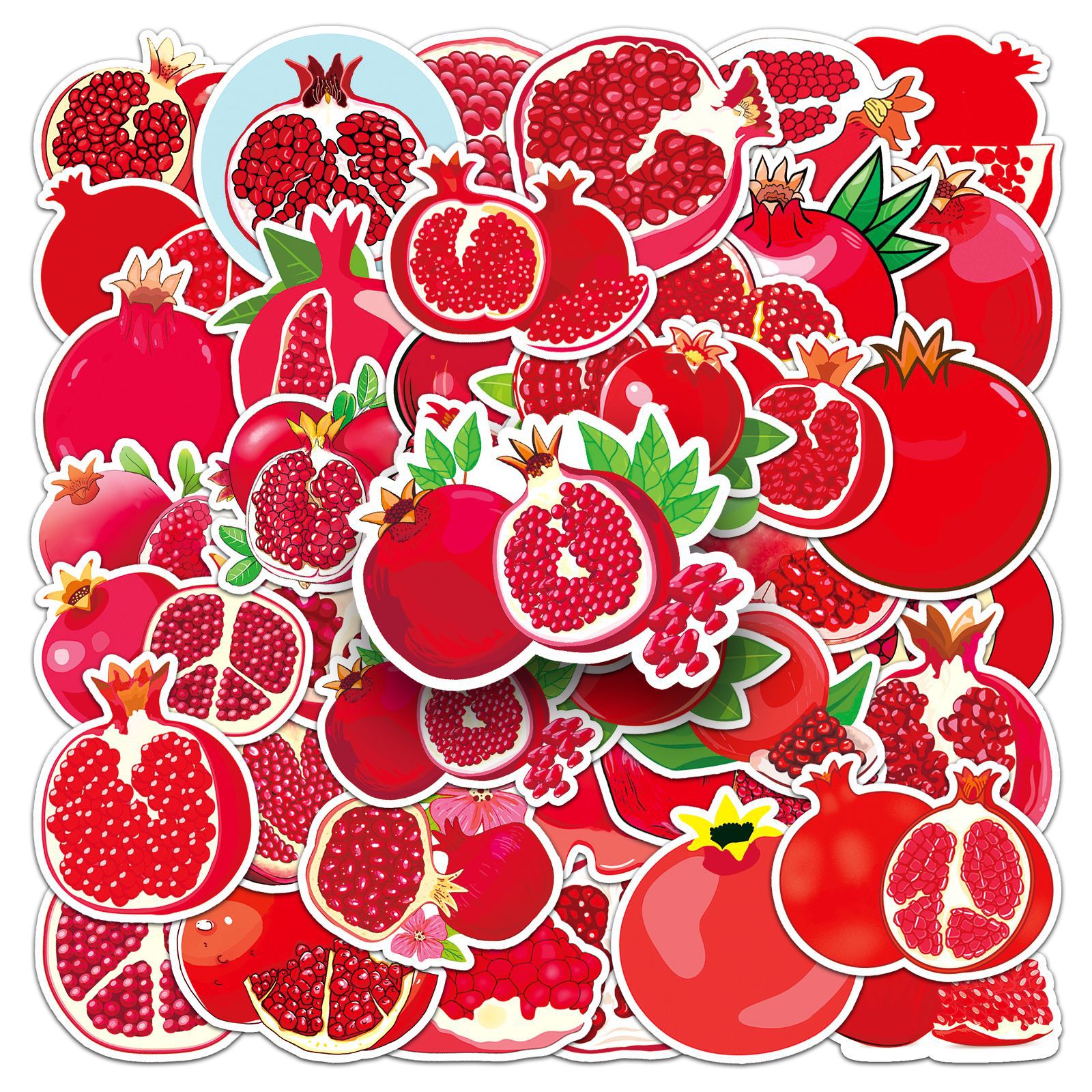 Pacote De Adesivos: Romã, 50 Peças, Lindas Frutas De Desenho Animado, Impermeáveis