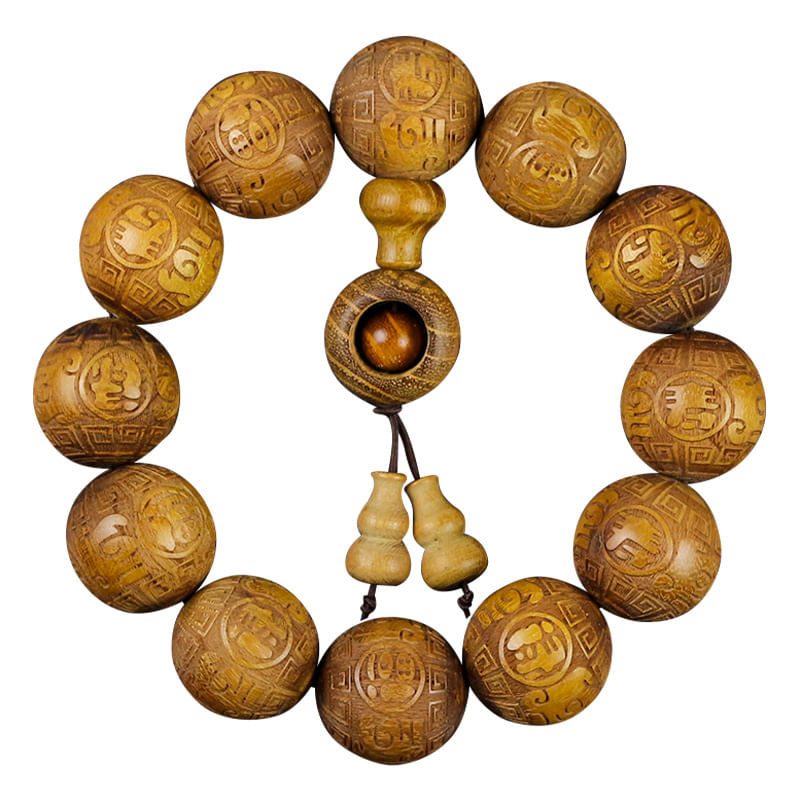 Pulseira Chicken-wingwood Bead De 20 Mm Com Fu Lu Shou S Esculpido