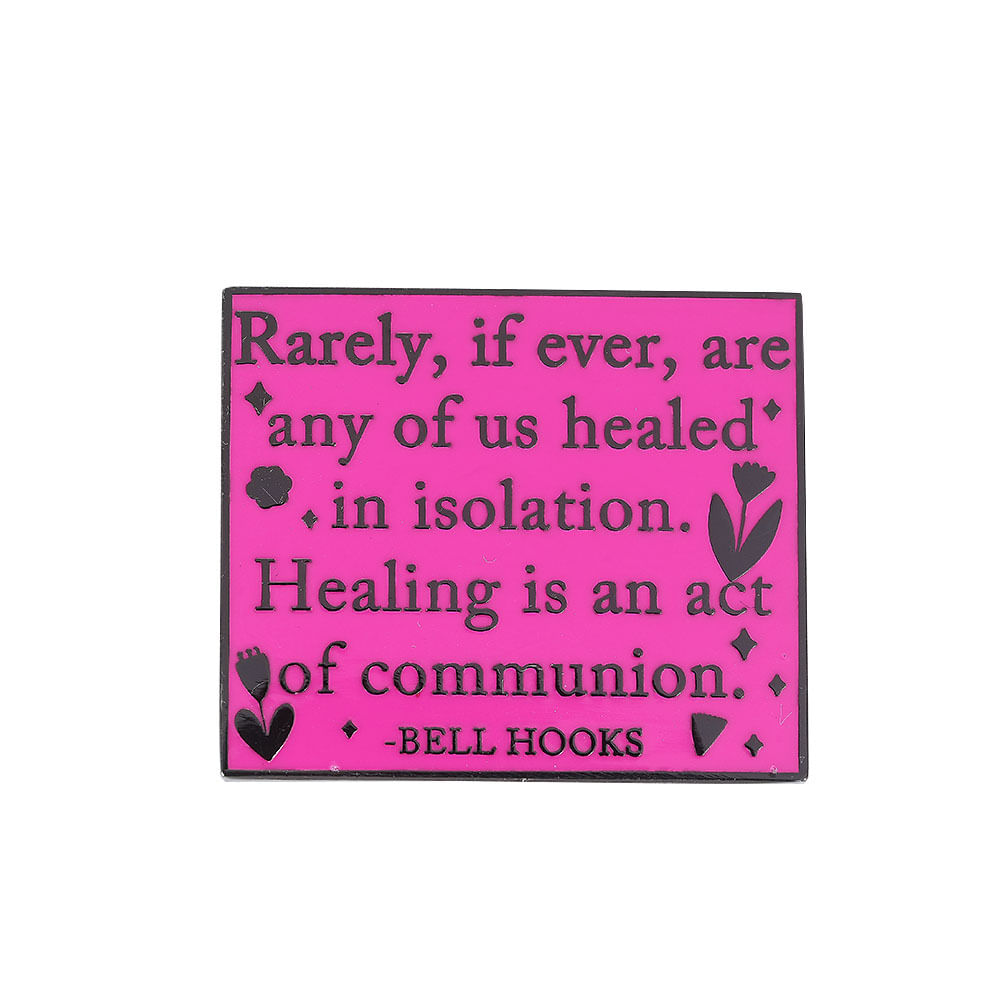 Brooch Pin Inspirational Quote Bell Hooks Retangular Rosa