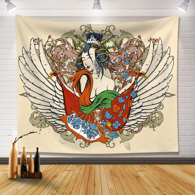 Tapeçaria Para Pendurar Na Parede Gueixa Japonesa Estilo Ukiyo-e 130x150cm