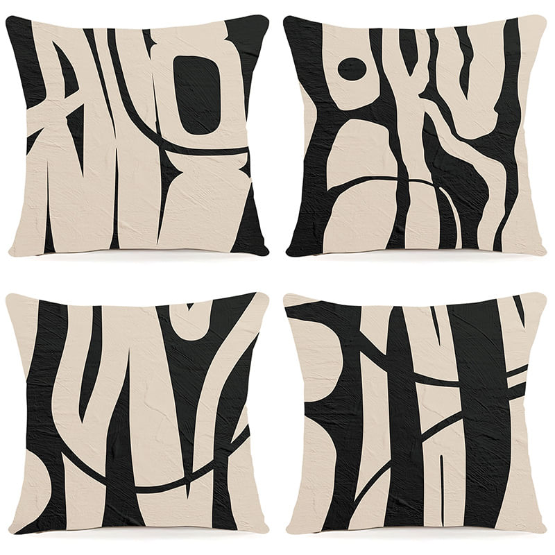 Conjunto De Capas De Travesseiro Nordic Geometric Preto/branco X4