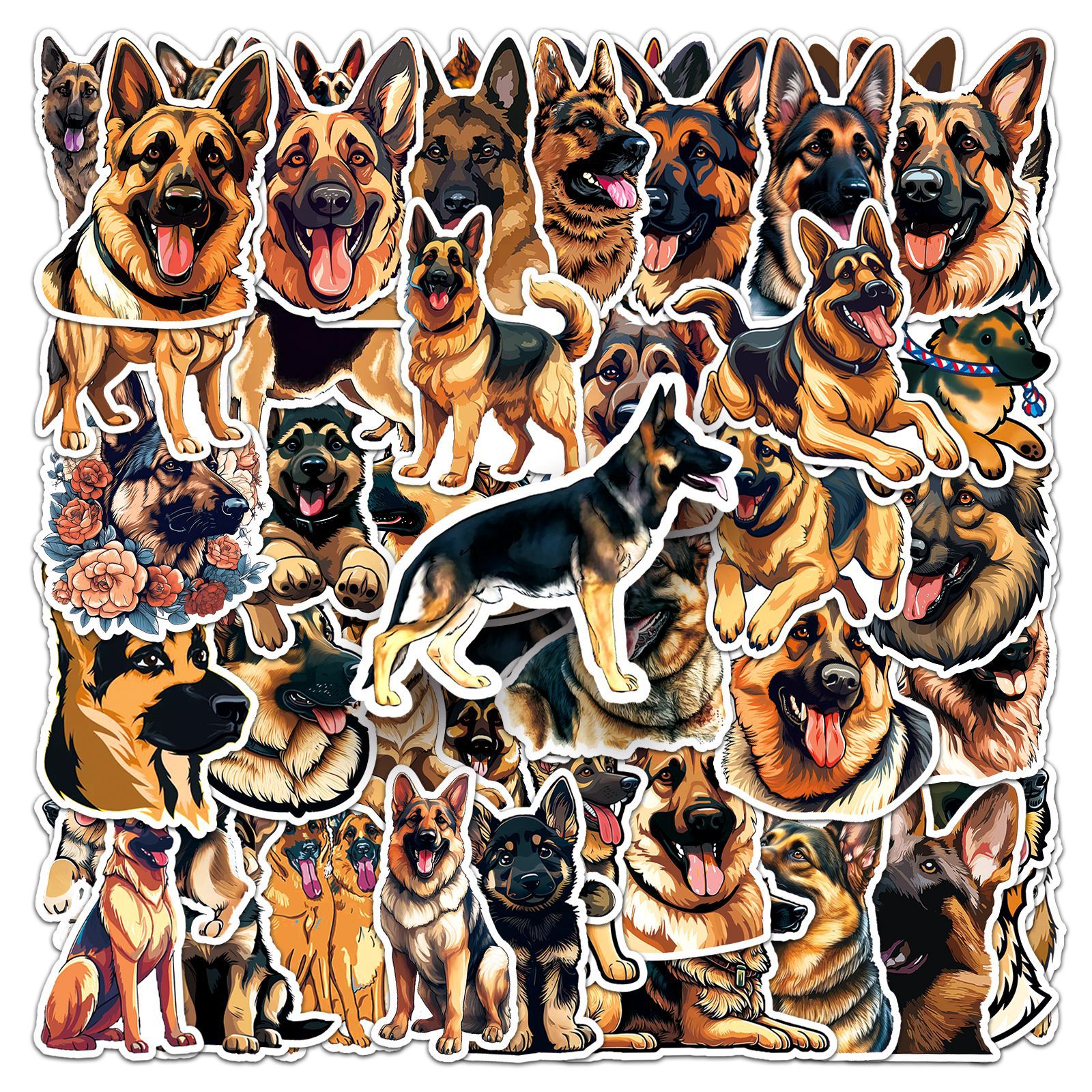 Pacote De Adesivos German Shepherd Dog, 50 Unidades, Desenhos Animados, Impermeáveis