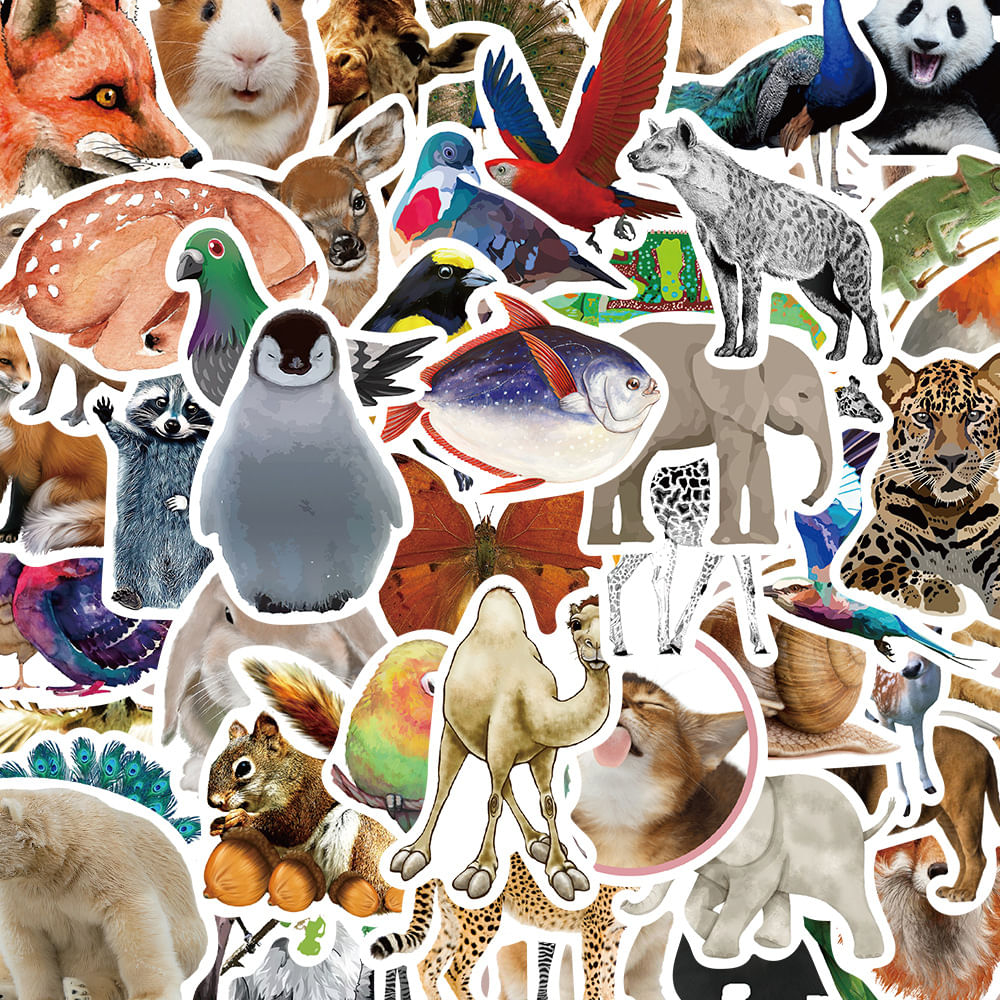 Pacote De Adesivos Para Animais, 50 Peças, Lindo Decalque De Desenho Animado Sobre Vida Selvagem