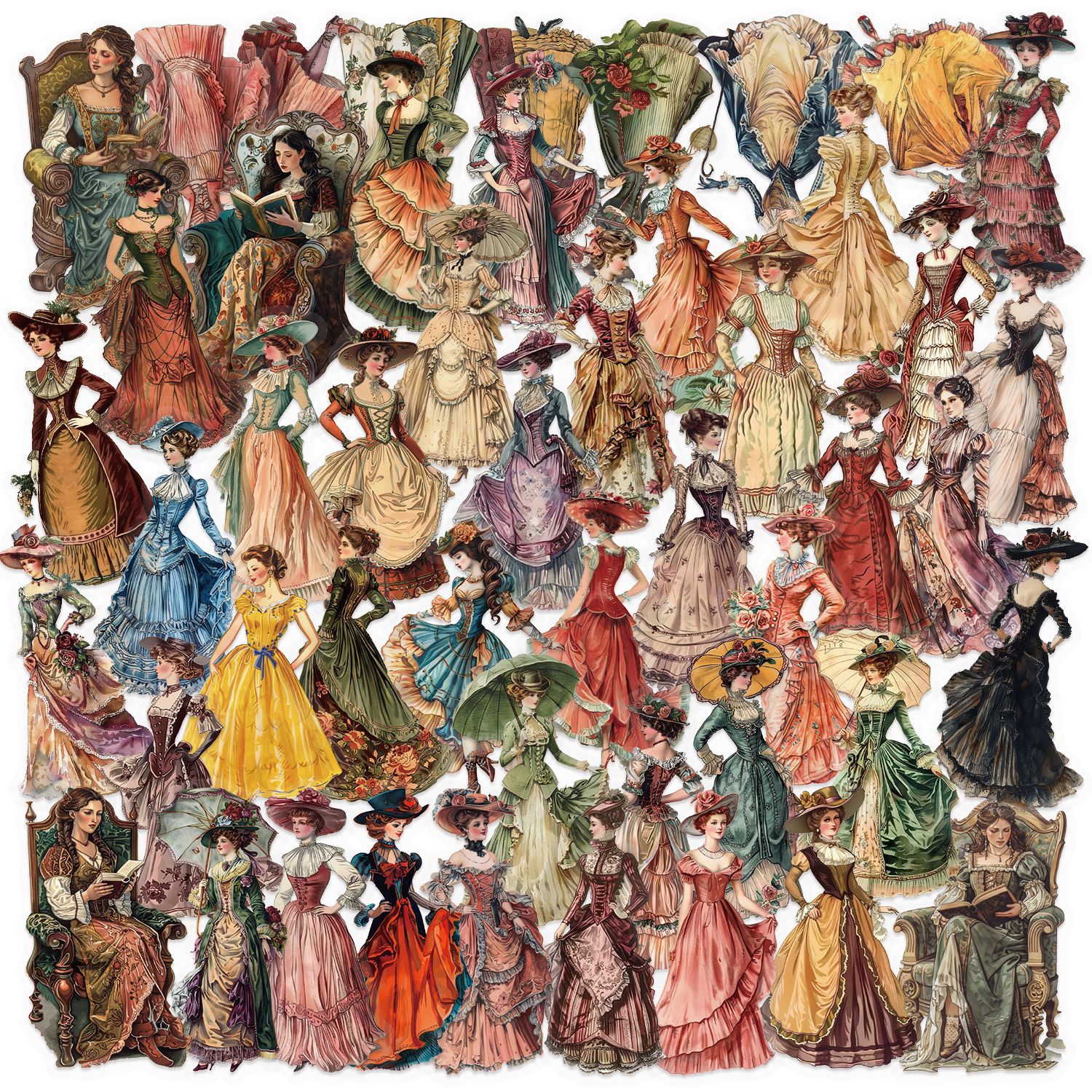 Pacote De Adesivos Retro European Lady Vintage Cartoon 50 Unidades