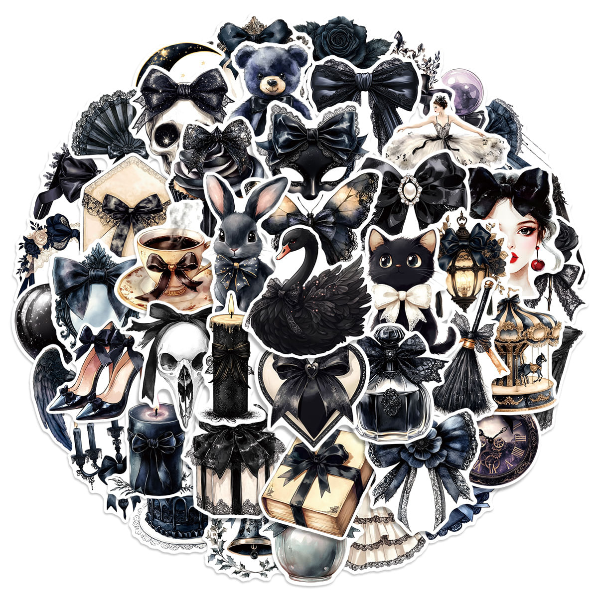 Pacote De Adesivos: Gravata Borboleta De Renda Gótica, 50 Unidades De Vinil Impermeável