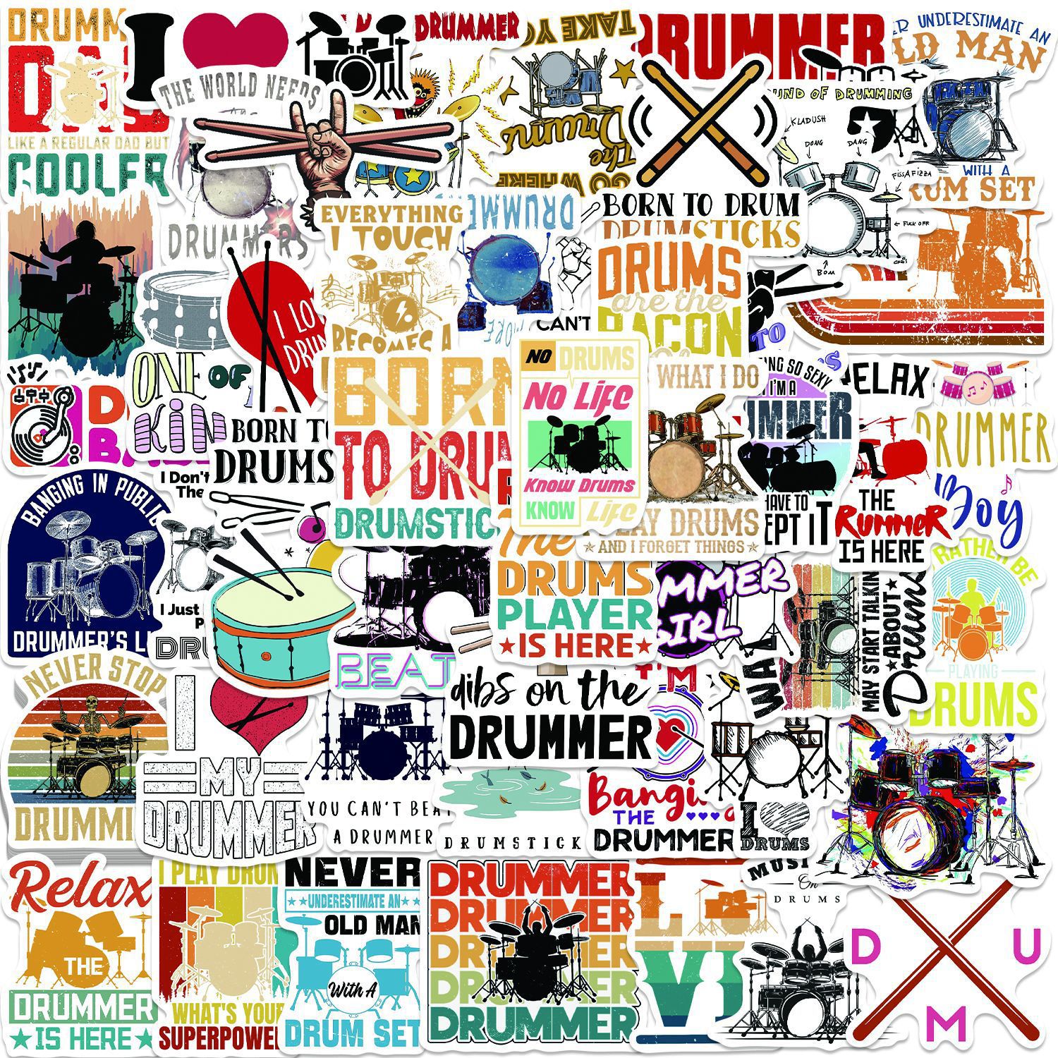 Pacote De Adesivos Drummer Rock Band Musician 50 Unidades De Vinil