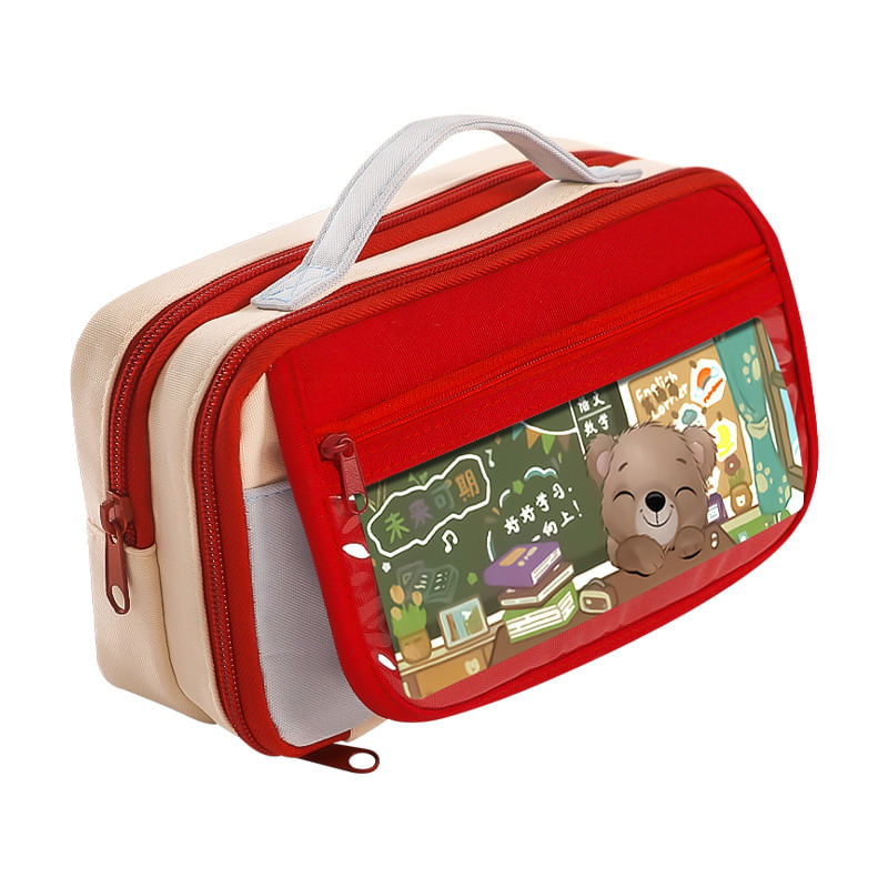 Estojo De Lápis Cute Bear Cartoon Com Janela Transparente